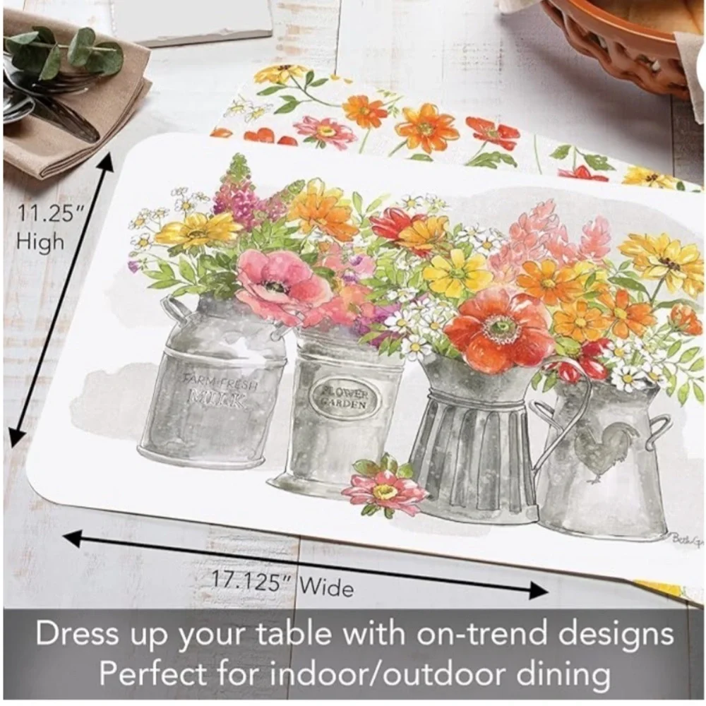 CounterArt Placemats Sunflower Floral Milk Jug Plaid Reversible Rectangle